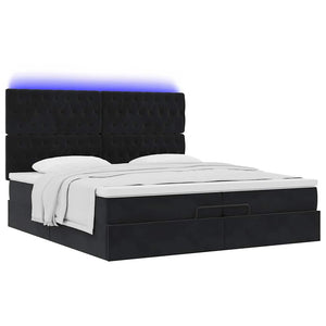 Οθωμανικό κρεβάτι με στρώματα & LEDs Μαύρο 200x200cm Velvet - Pakobazaar