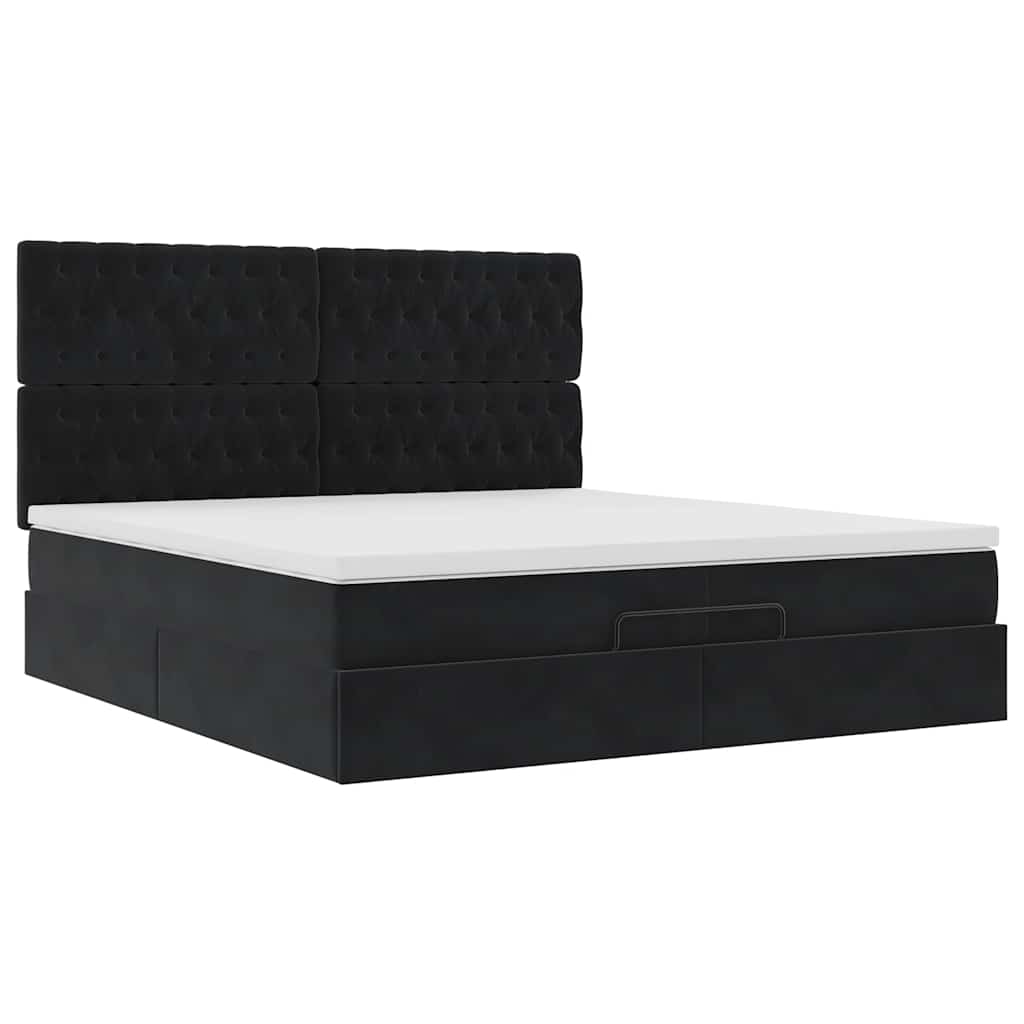 Οθωμανικό κρεβάτι με στρώματα & LEDs Μαύρο 200x200cm Velvet - Pakobazaar