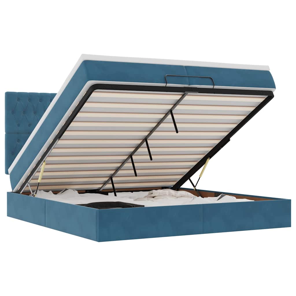 Οθωμανικό κρεβάτι με στρώματα & LEDs Σκούρο μπλε Βελούδο - Pakobazaar