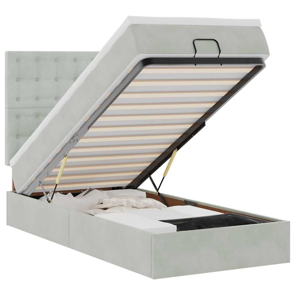 Οθωμανικό κρεβάτι με στρώματα & LEDs Ανοιχτό γκρι Βελούδο - Pakobazaar