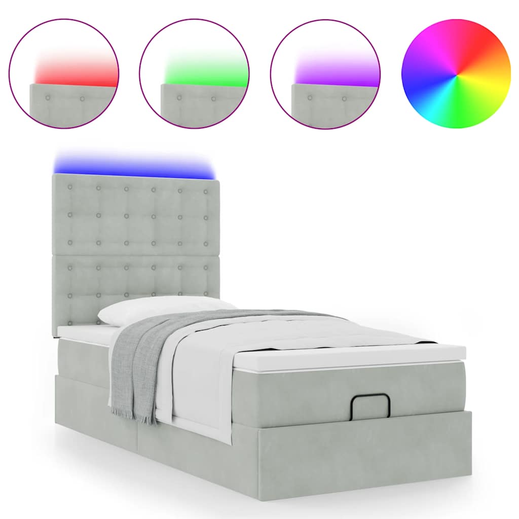 Οθωμανικό κρεβάτι με στρώματα & LEDs Ανοιχτό γκρι Βελούδο - Pakobazaar