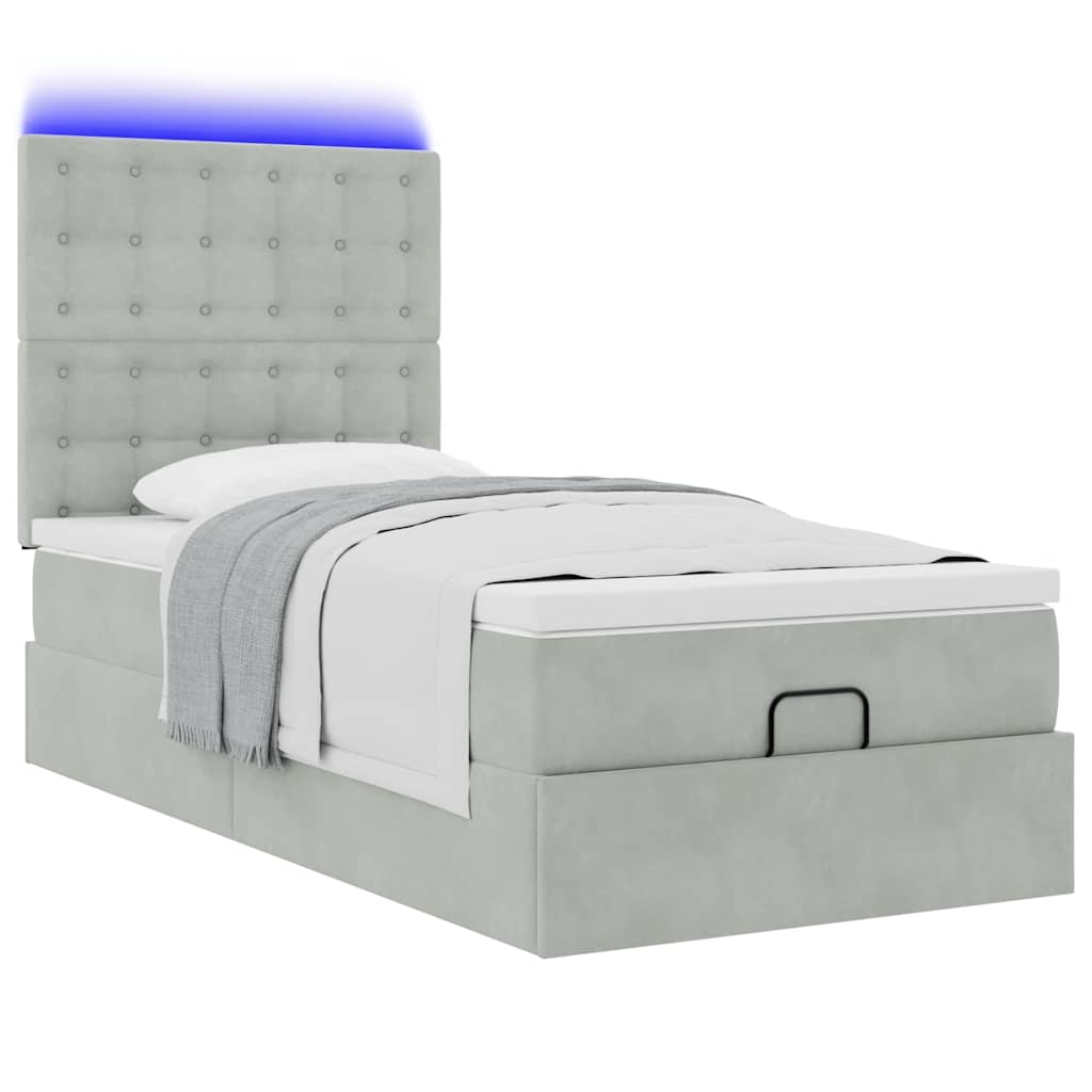 Οθωμανικό κρεβάτι με στρώματα & LEDs Ανοιχτό γκρι Βελούδο - Pakobazaar