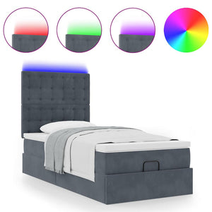 Οθωμανικό κρεβάτι με στρώματα & LEDs Σκούρο γκρι Βελούδο - Pakobazaar
