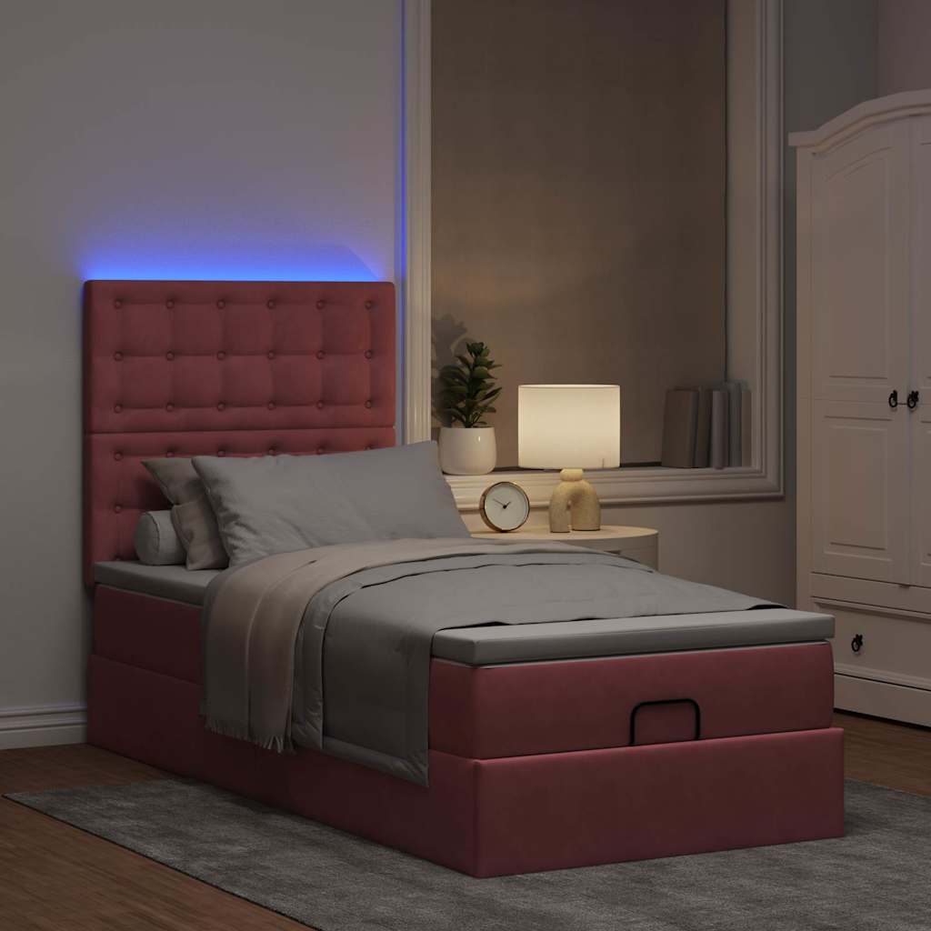 Οθωμανικό κρεβάτι με στρώματα & LEDs Ροζ 80x200cm Velvet - Pakobazaar