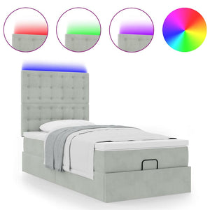 Οθωμανικό κρεβάτι με στρώματα & LEDs Ανοιχτό γκρι Βελούδο - Pakobazaar