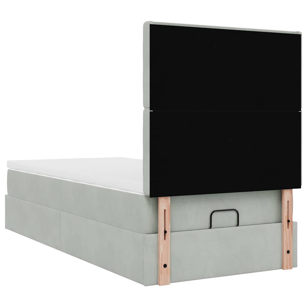 Οθωμανικό κρεβάτι με στρώματα & LEDs Ανοιχτό γκρι Βελούδο - Pakobazaar