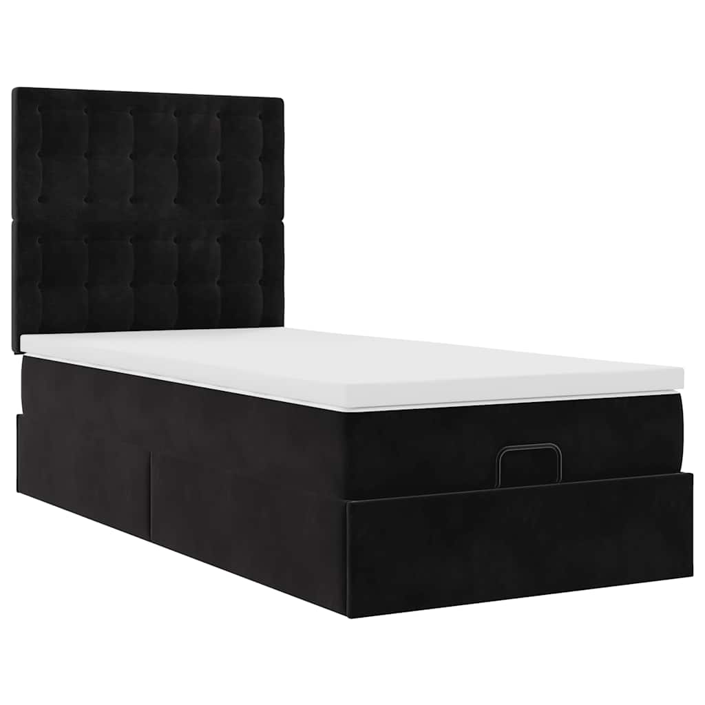 Οθωμανικό κρεβάτι με στρώματα & LEDs Μαύρο 90x190cm Velvet - Pakobazaar