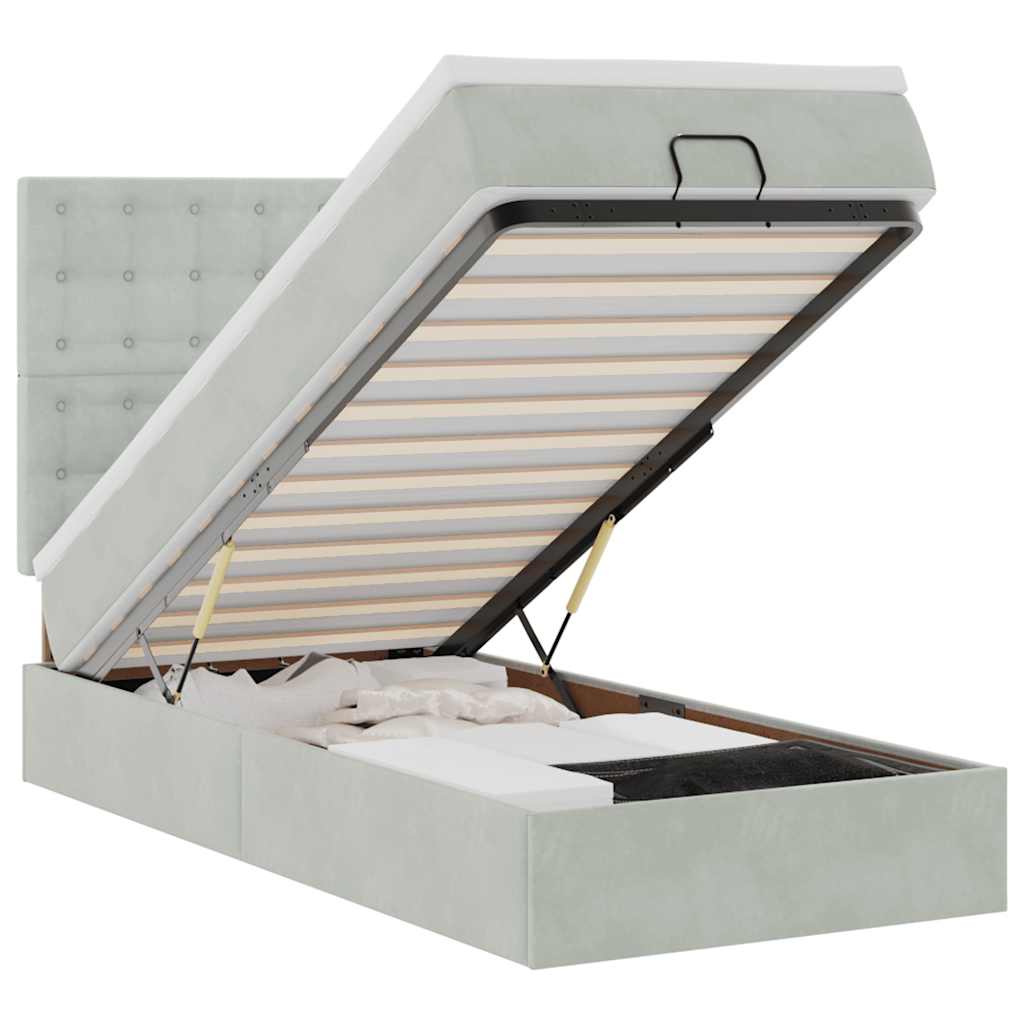 Οθωμανικό κρεβάτι με στρώματα & LEDs Ανοιχτό γκρι Βελούδο - Pakobazaar