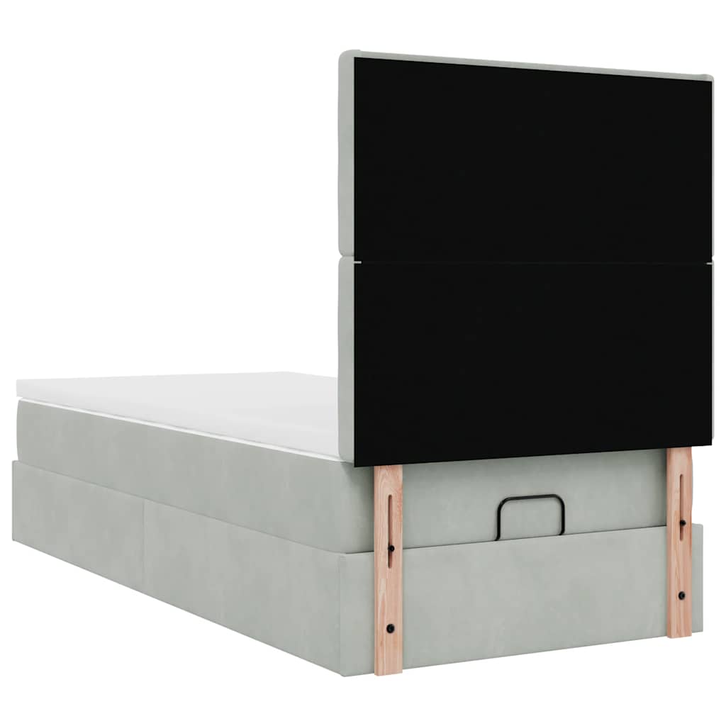 Οθωμανικό κρεβάτι με στρώματα & LEDs Ανοιχτό γκρι Βελούδο - Pakobazaar