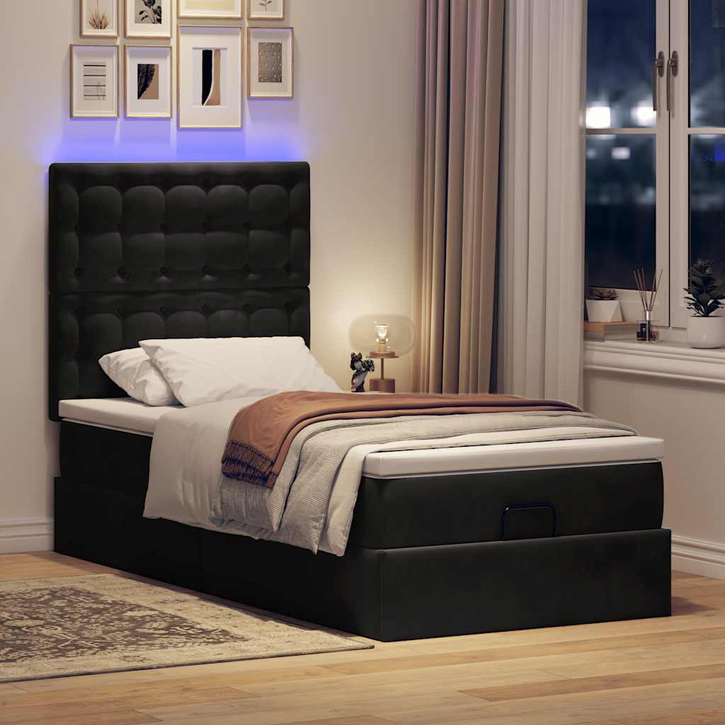 Οθωμανικό κρεβάτι με στρώματα & LEDs Μαύρο 100x200cm Velvet