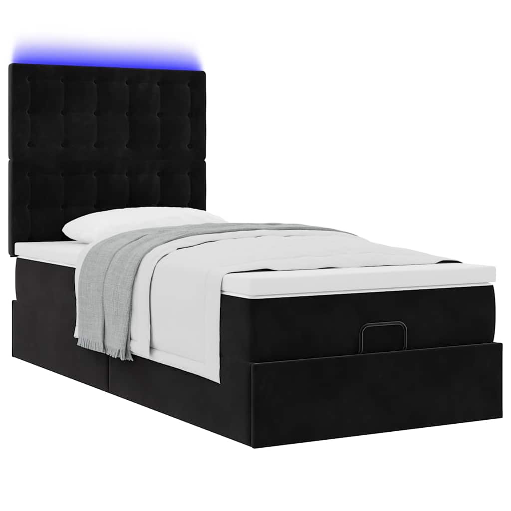 Οθωμανικό κρεβάτι με στρώματα & LEDs Μαύρο 100x200cm Velvet