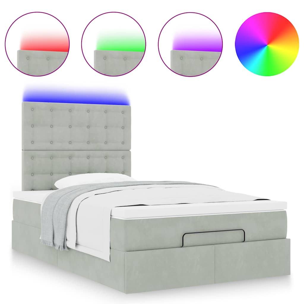 Οθωμανικό κρεβάτι με στρώματα & LEDs Ανοιχτό γκρι Βελούδο - Pakobazaar