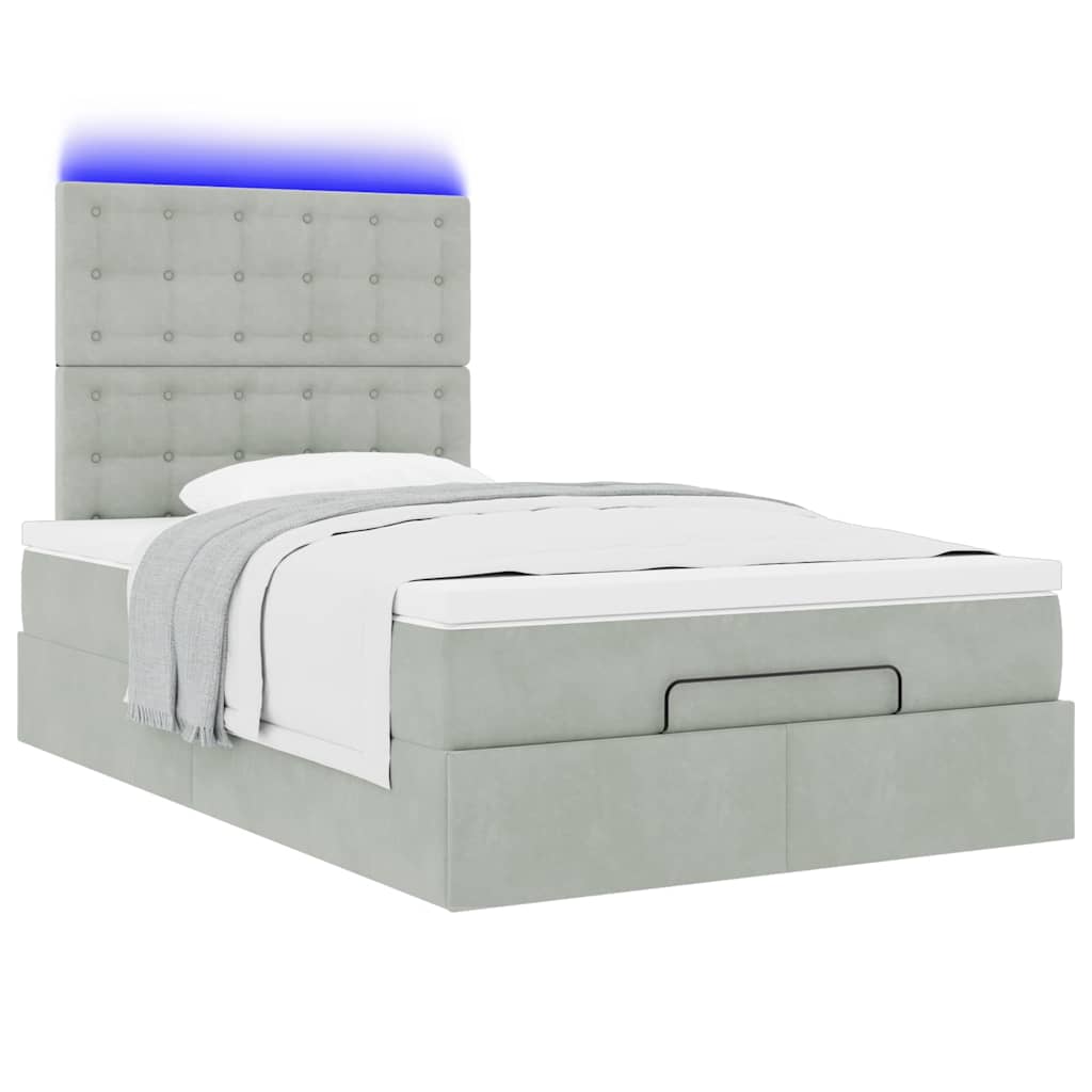 Οθωμανικό κρεβάτι με στρώματα & LEDs Ανοιχτό γκρι Βελούδο - Pakobazaar