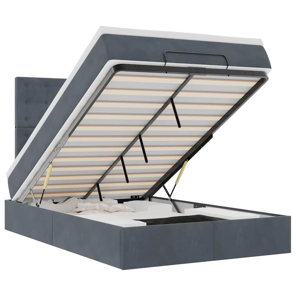 Οθωμανικό κρεβάτι με στρώματα & LEDs Σκούρο γκρι Βελούδο - Pakobazaar