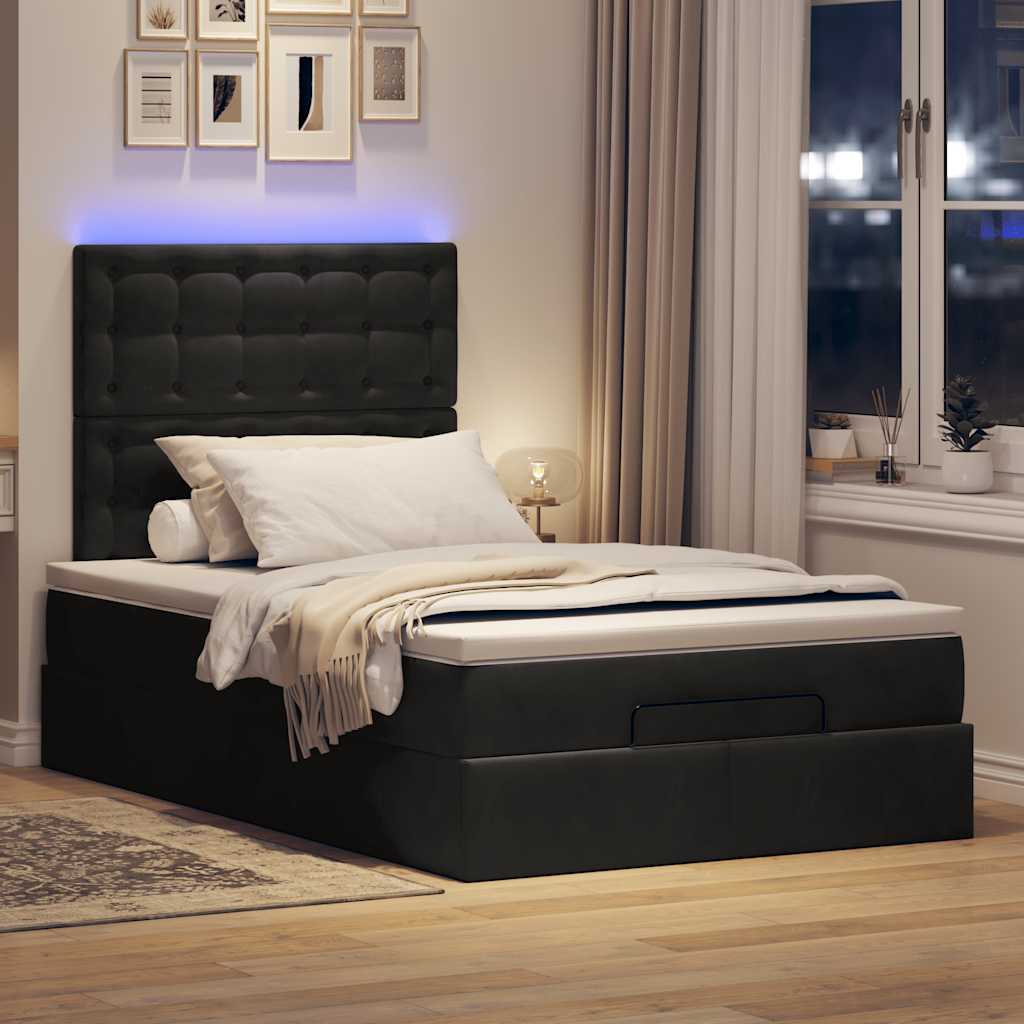 Οθωμανικό κρεβάτι με στρώματα & LEDs Μαύρο 120x190cm Velvet - Pakobazaar