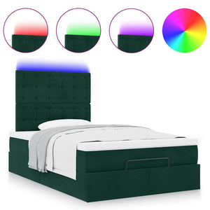 Οθωμανικό κρεβάτι με στρώματα & LEDs Σκούρο πράσινο Βελούδο