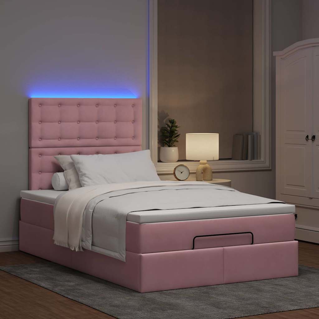 Οθωμανικό κρεβάτι με στρώματα & LEDs Ροζ 120x190cm Velvet - Pakobazaar