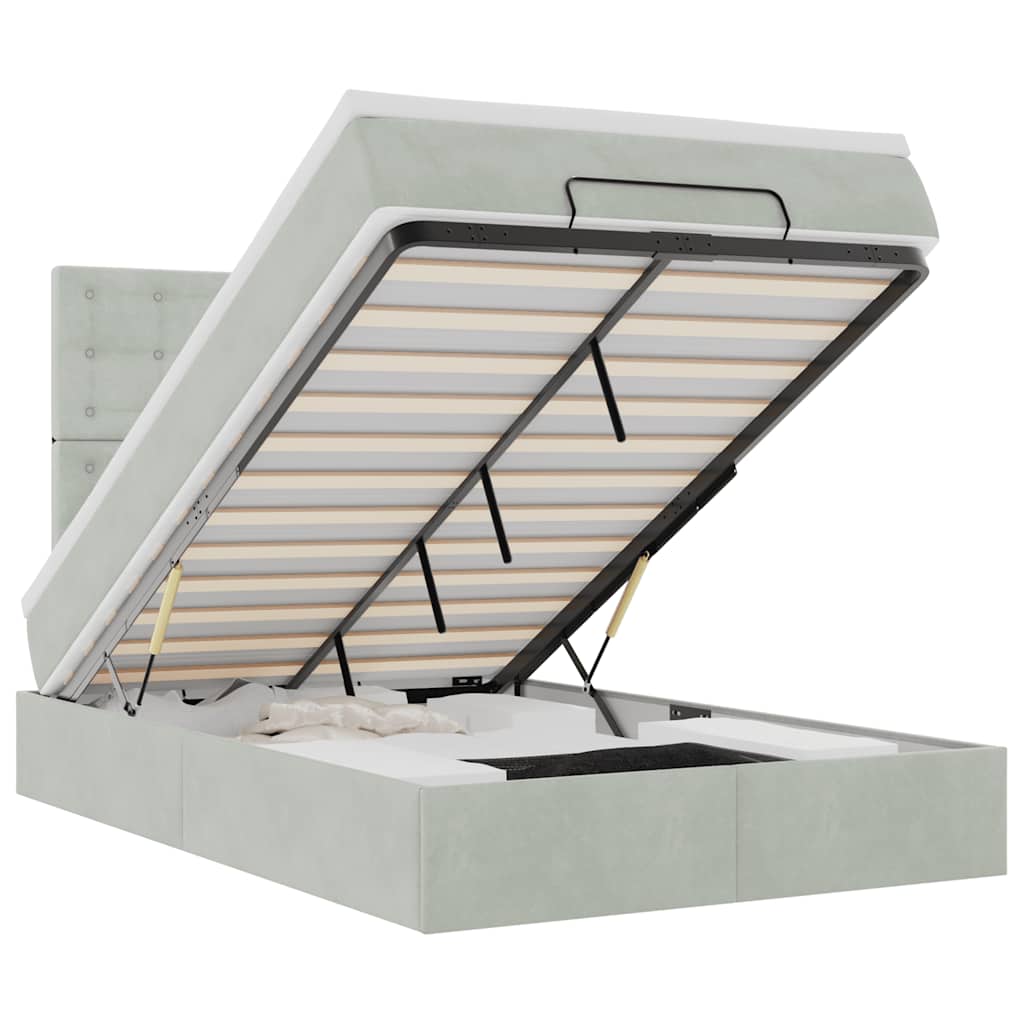 Οθωμανικό κρεβάτι με στρώματα & LEDs Ανοιχτό γκρι Βελούδο - Pakobazaar