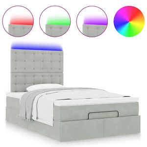 Οθωμανικό κρεβάτι με στρώματα & LEDs Ανοιχτό γκρι Βελούδο - Pakobazaar