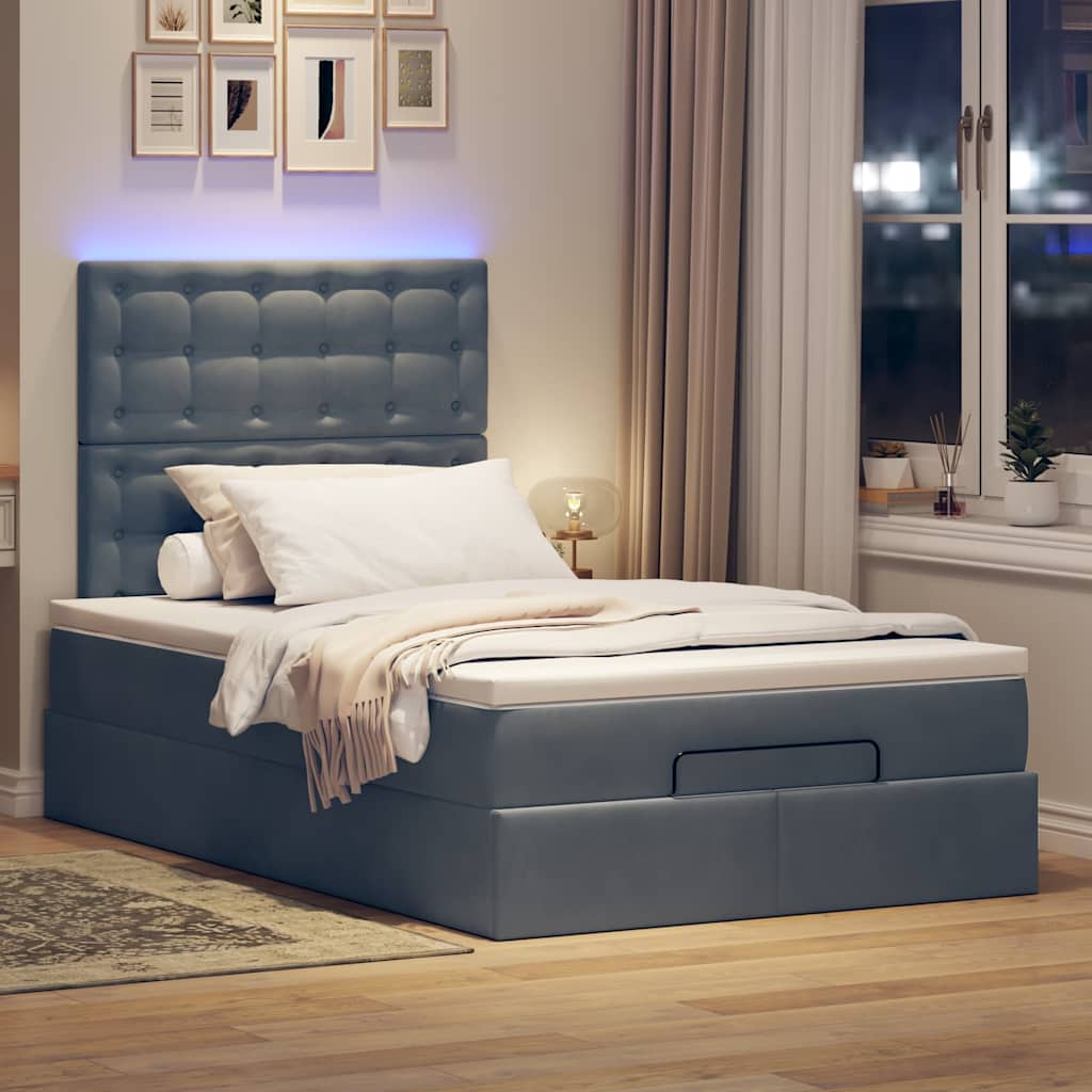 Οθωμανικό κρεβάτι με στρώματα & LEDs Σκούρο γκρι Velvet - Pakobazaar