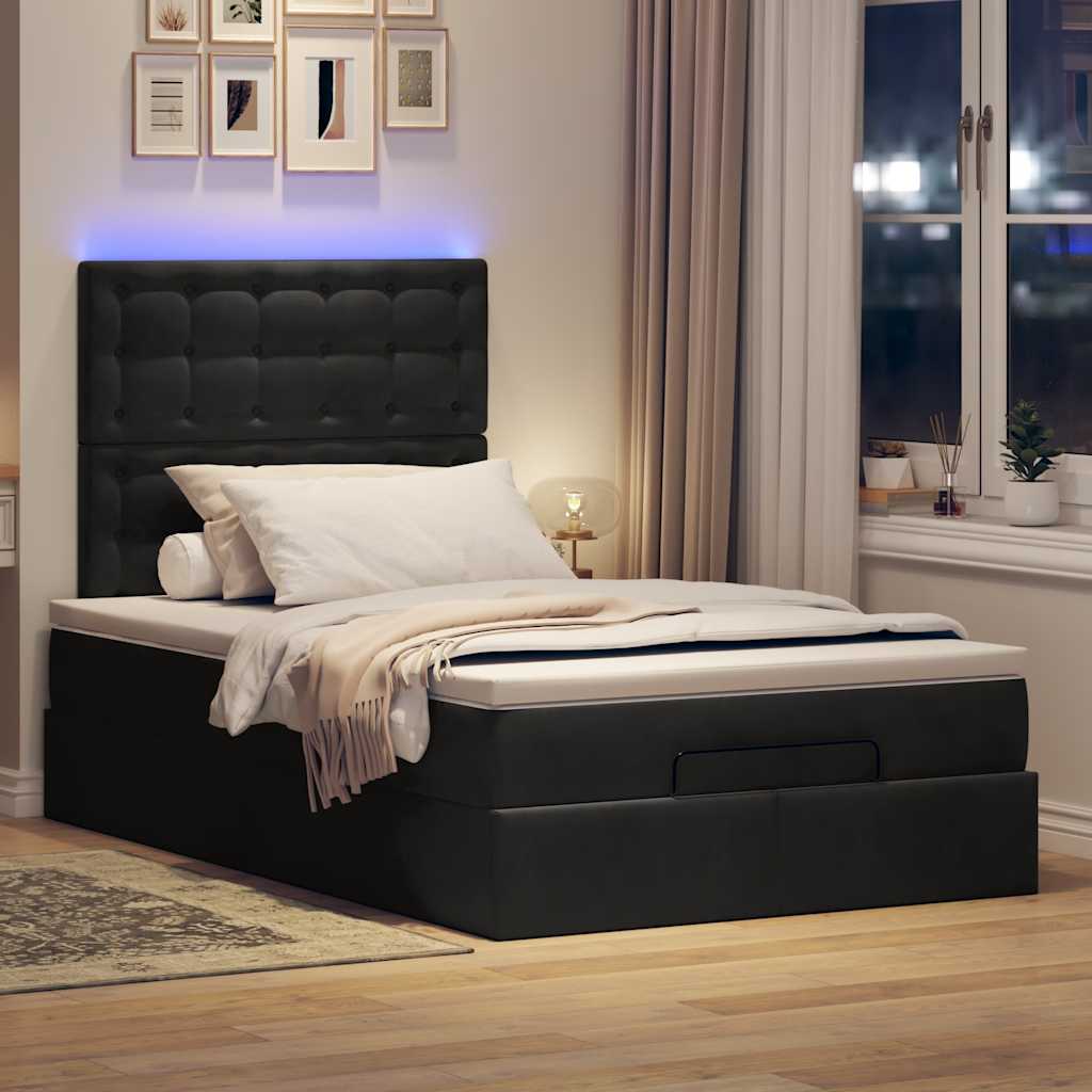 Οθωμανικό κρεβάτι με στρώματα & LEDs Μαύρο 120x200cm Velvet - Pakobazaar