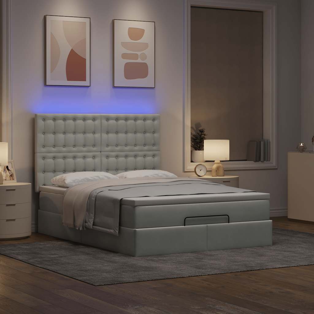 Οθωμανικό κρεβάτι με στρώματα & LEDs Ανοιχτό γκρι Βελούδο - Pakobazaar