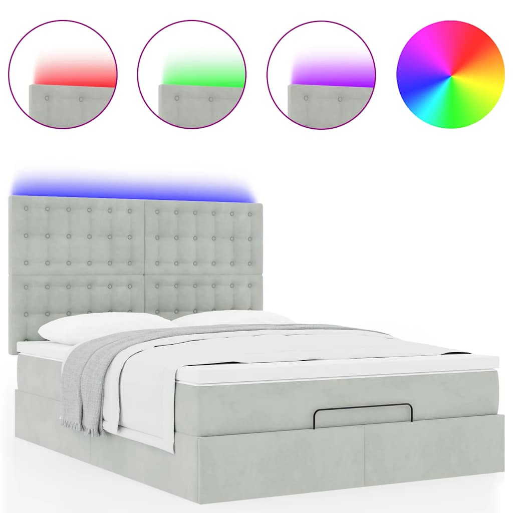 Οθωμανικό κρεβάτι με στρώματα & LEDs Ανοιχτό γκρι Βελούδο - Pakobazaar