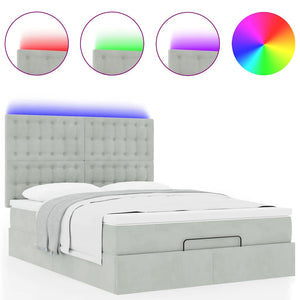 Οθωμανικό κρεβάτι με στρώματα & LEDs Ανοιχτό γκρι Βελούδο - Pakobazaar