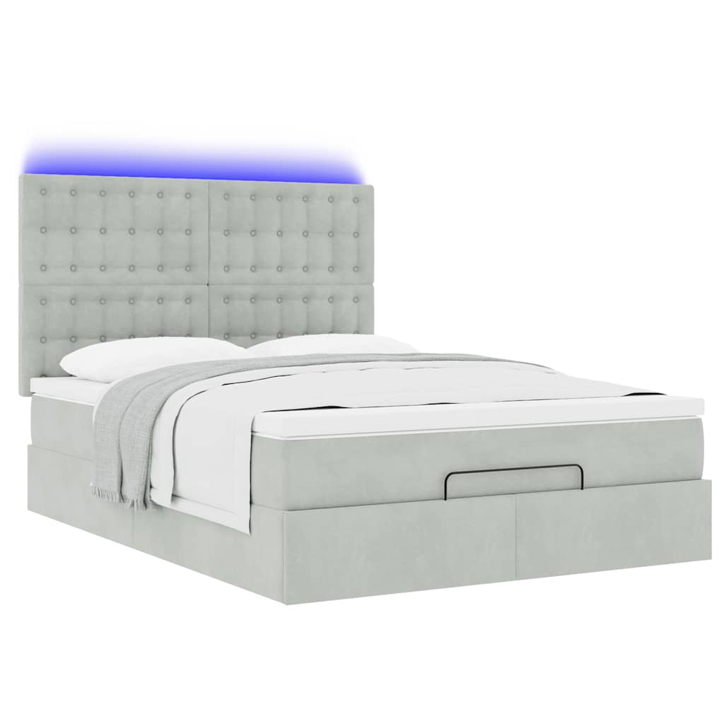 Οθωμανικό κρεβάτι με στρώματα & LEDs Ανοιχτό γκρι Βελούδο - Pakobazaar