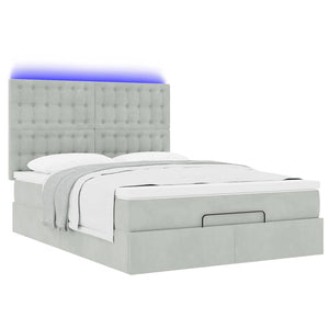 Οθωμανικό κρεβάτι με στρώματα & LEDs Ανοιχτό γκρι Βελούδο - Pakobazaar