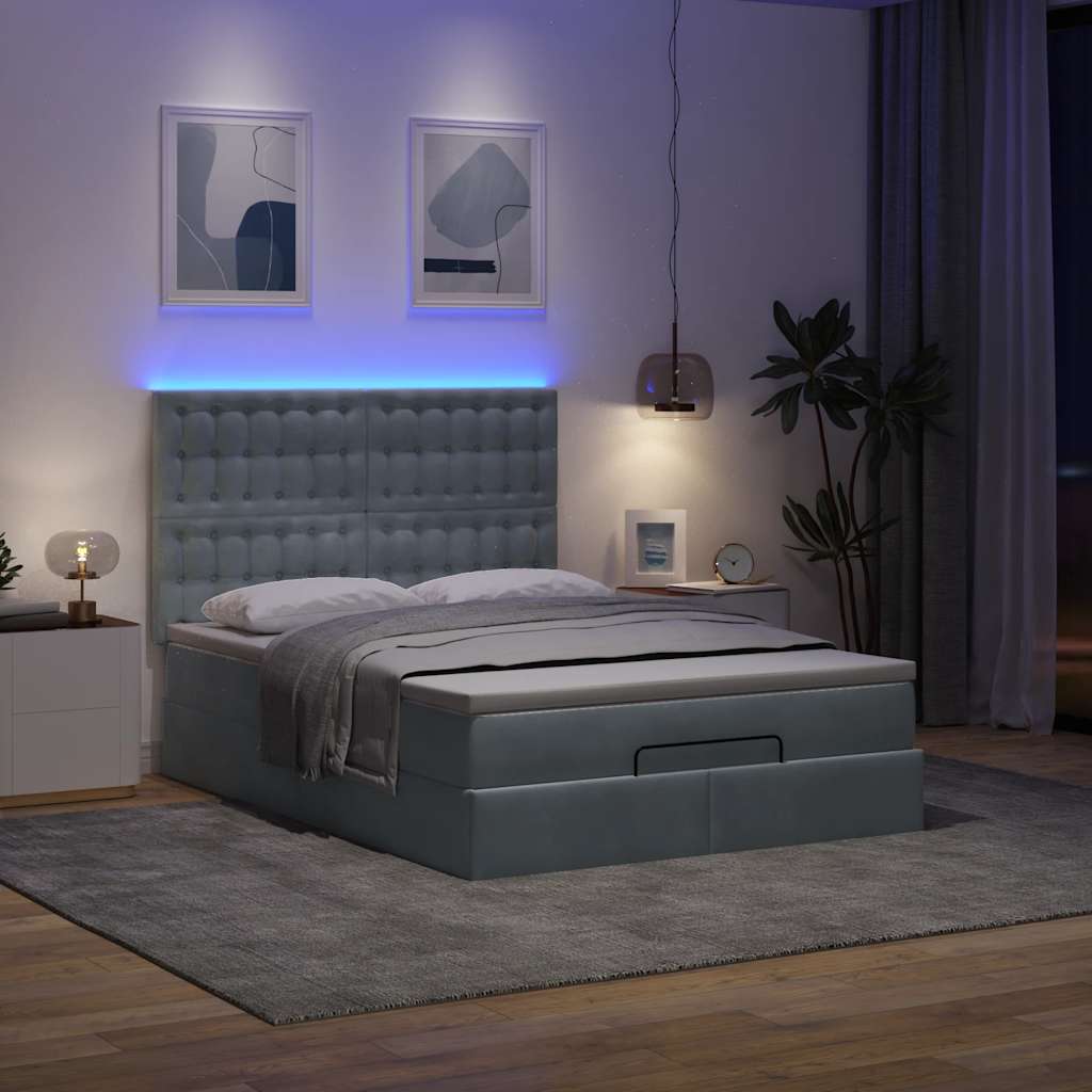 Οθωμανικό κρεβάτι με στρώματα & LEDs Σκούρο γκρι Βελούδο - Pakobazaar
