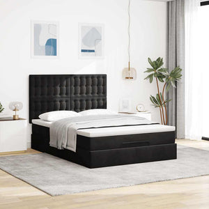 Οθωμανικό κρεβάτι με στρώματα & LEDs Μαύρο 140x190cm Βελούδο - Pakobazaar