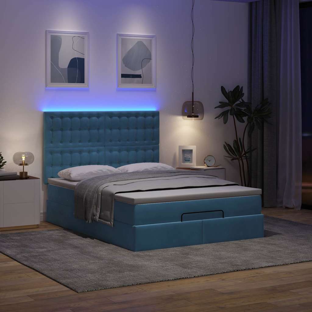 Οθωμανικό κρεβάτι με στρώματα & LEDs Σκούρο μπλε Βελούδο - Pakobazaar