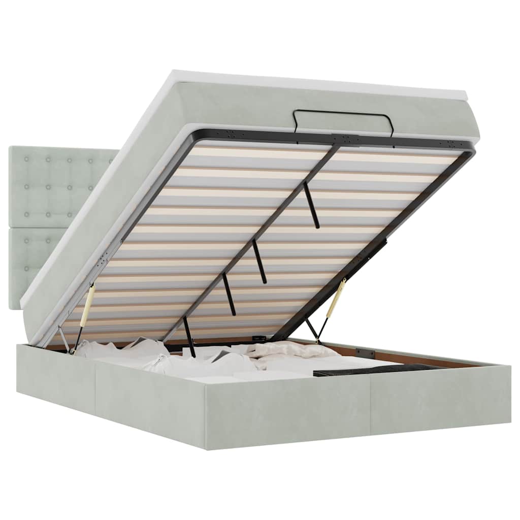 Οθωμανικό κρεβάτι με στρώματα & LEDs Ανοιχτό γκρι Βελούδο - Pakobazaar