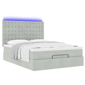 Οθωμανικό κρεβάτι με στρώματα & LEDs Ανοιχτό γκρι Βελούδο - Pakobazaar