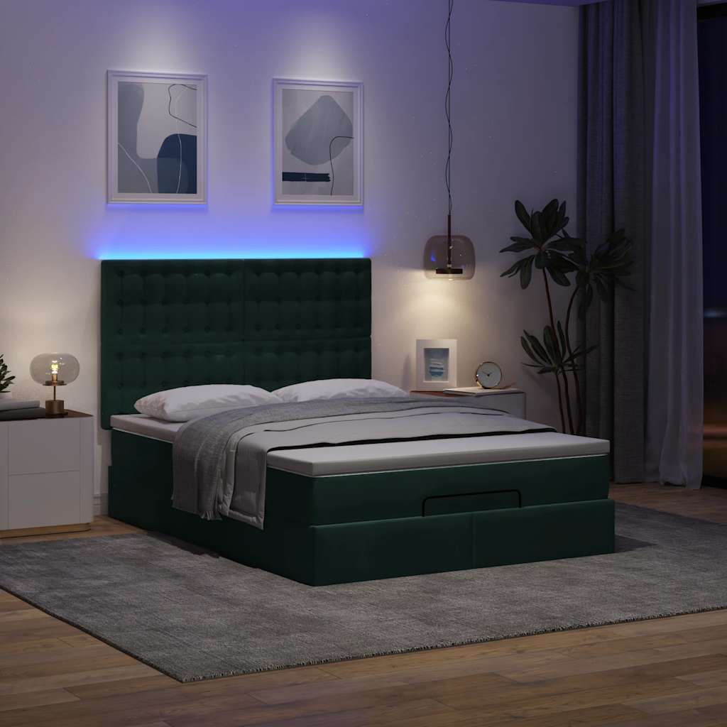 Οθωμανικό κρεβάτι με στρώματα & LEDs Σκούρο πράσινο Βελούδο - Pakobazaar