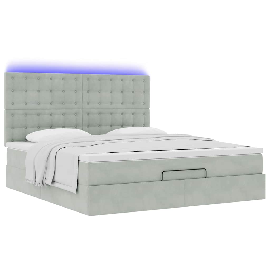 Οθωμανικό κρεβάτι με στρώματα & LEDs Ανοιχτό γκρι Βελούδο - Pakobazaar