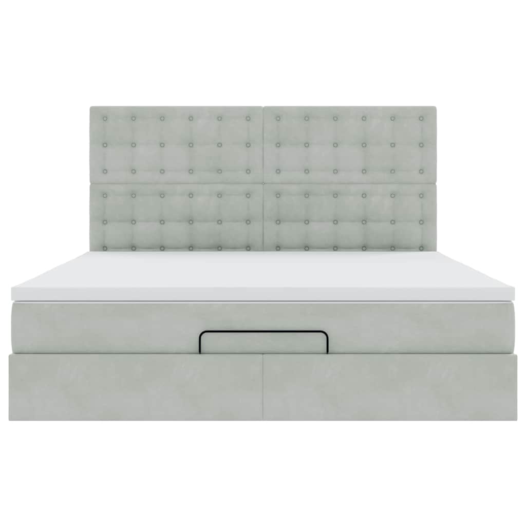 Οθωμανικό κρεβάτι με στρώματα & LEDs Ανοιχτό γκρι Βελούδο - Pakobazaar