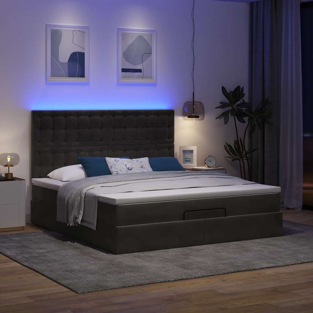 Οθωμανικό κρεβάτι με στρώματα & LEDs Μαύρο 160x200cm Velvet
