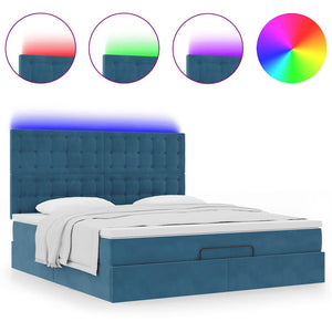Οθωμανικό κρεβάτι με στρώματα & LEDs Σκούρο μπλε Βελούδο - Pakobazaar