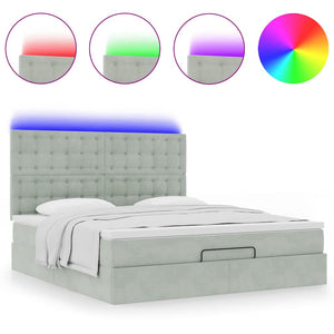 Οθωμανικό κρεβάτι με στρώματα & LEDs Ανοιχτό γκρι Βελούδο - Pakobazaar