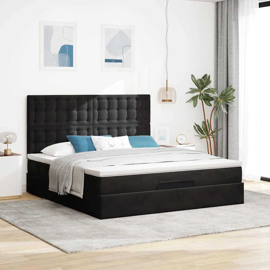 Οθωμανικό κρεβάτι με στρώματα & LEDs Μαύρο 180x200cm Velvet