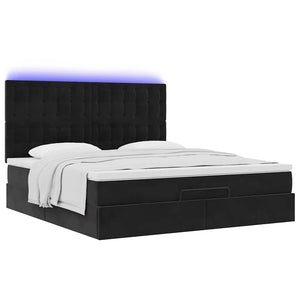 Οθωμανικό κρεβάτι με στρώματα & LEDs Μαύρο 180x200cm Velvet