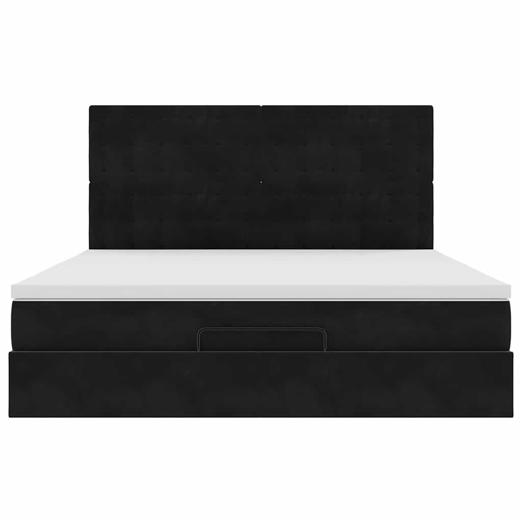 Οθωμανικό κρεβάτι με στρώματα & LEDs Μαύρο 180x200cm Velvet