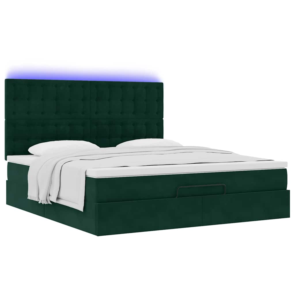Οθωμανικό κρεβάτι με στρώματα&LEDs Dark Green 180x200cm Velvet