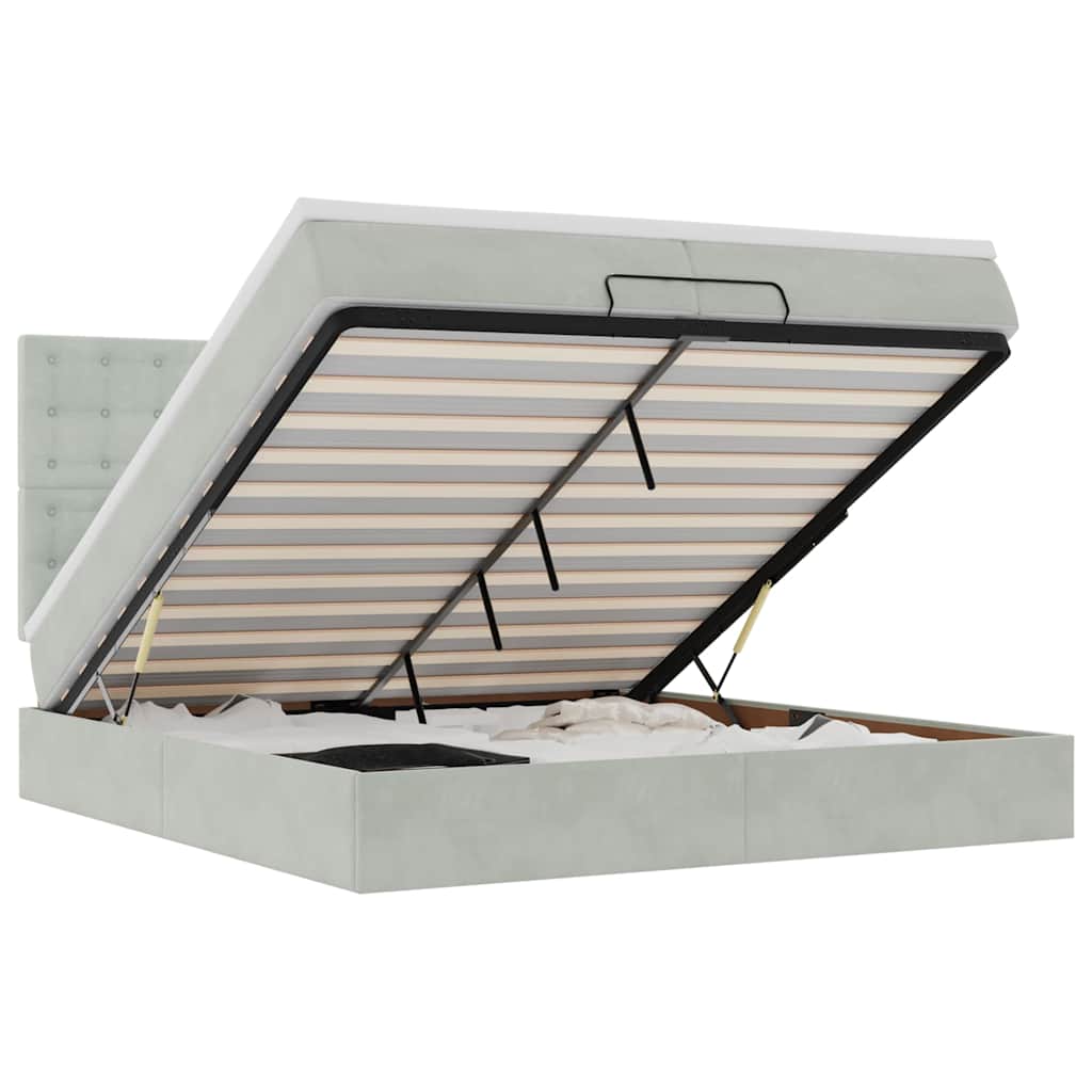 Οθωμανικό κρεβάτι με στρώματα & LEDs Ανοιχτό γκρι Βελούδο - Pakobazaar