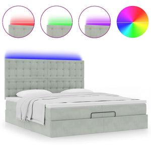 Οθωμανικό κρεβάτι με στρώματα & LEDs Ανοιχτό γκρι Βελούδο - Pakobazaar