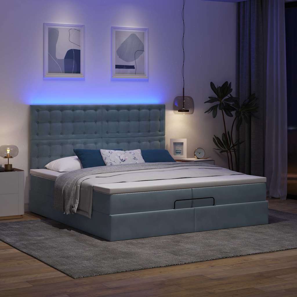 Οθωμανικό κρεβάτι με στρώματα & LEDs Σκούρο γκρι Βελούδο - Pakobazaar