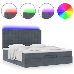 Οθωμανικό κρεβάτι με στρώματα & LEDs Σκούρο γκρι Βελούδο - Pakobazaar