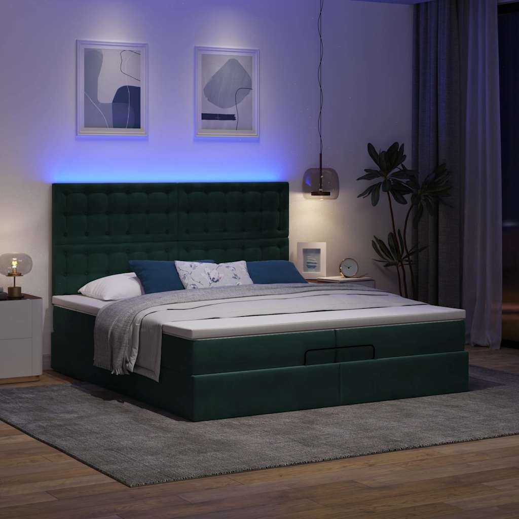 Οθωμανικό κρεβάτι με στρώματα & LEDs Σκούρο πράσινο Βελούδο - Pakobazaar